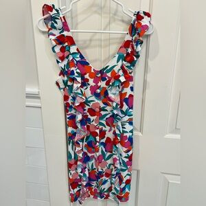 Karlie Floral Linen Blend Ruffled Button Front Dress - Multicolor (Small) | NWOT